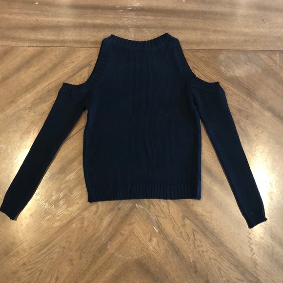 Small Black Ribbed Cold Shoulder Top - Picture 2 of 6